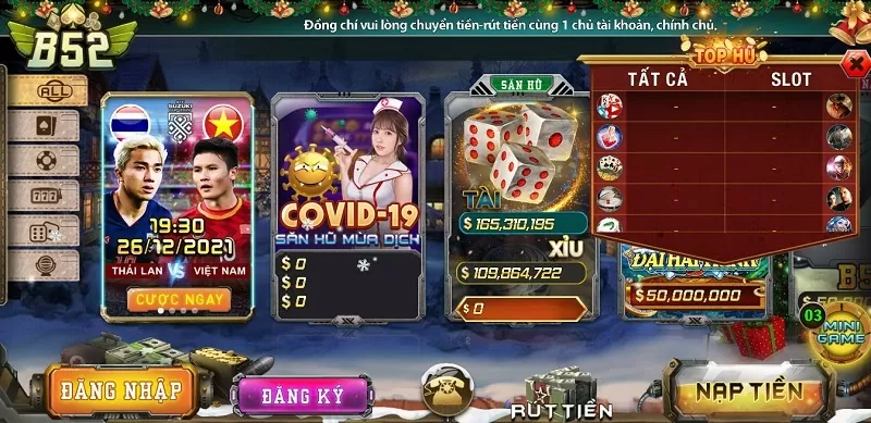 Giao diện đẹp mắt cổng game online B52 Club