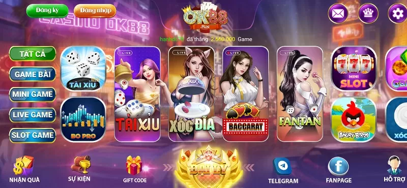 Giao diện thiết kế sống động bắt mắt tại cổng game OK88