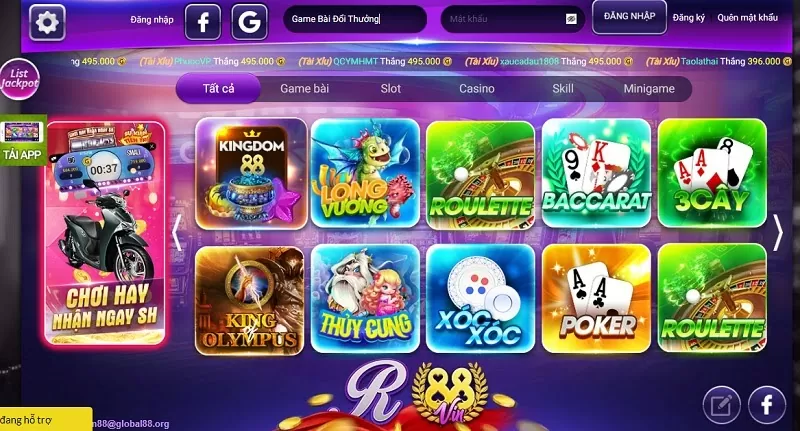 Giao diện đẹp mắt của cổng game R88 Club