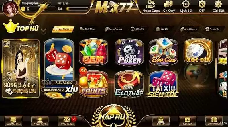 Game Mini: Tài Xỉu, Kim cương, Bầu Cua, Mini Poker, Xóc Đĩa, Bắn Cá