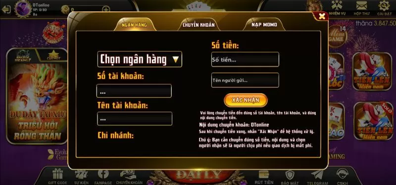 Nạp rút tiền tại Gold86 Net nhanh chóng, dễ dàng