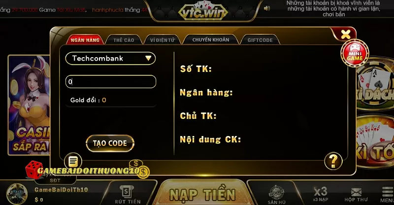 Hướng dẫn nạp tiền chơi game bài VTC Vin nhanh chóng