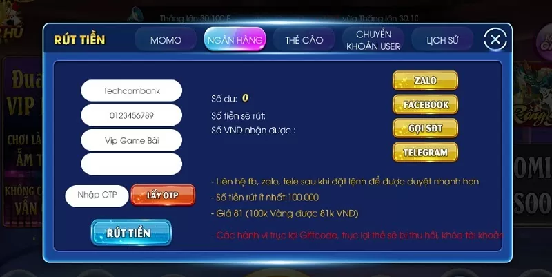 Rút tiền Bon68 Club