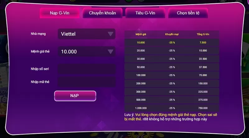 Hệ thống thanh toán chuyên nghiệp tại cổng game R88 Club