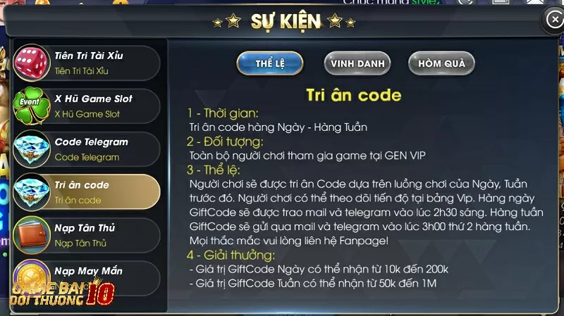 giftcode tri ân người chơi lâu năm của cổng game bài