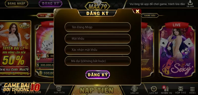 Biểu mẫu đăng ký tài khoản cá cược chính chủ của cổng game bài