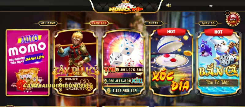 Giao diện cổng game Huno Vip gây ấn tượng với khách hàng