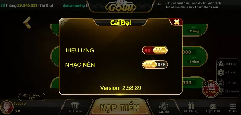 Chơi game thật thú vị bạn có thể tự do cài đặt thêm hiệu ứng và nhạc nền