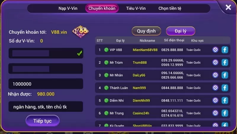 Nạp tiền 88vin