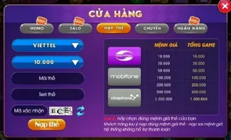 Nạp tiền Zini Club