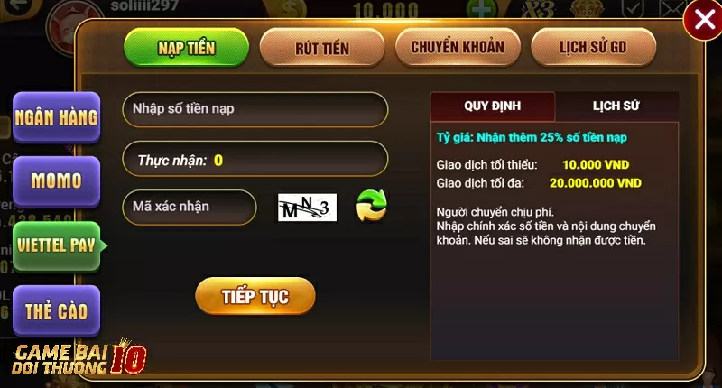 Nạp tiền, rút tiền nhanh chóng, không mất phí tại cổng game đánh bài