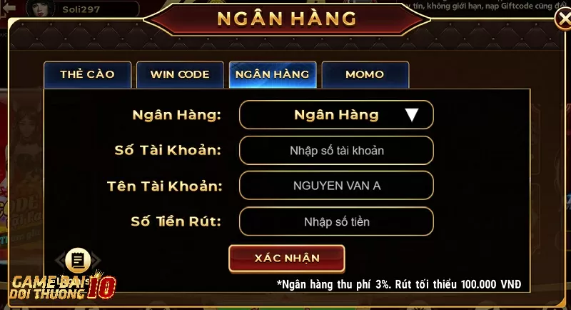 Biểu mẫu rút tiền nhanh tại cổng game đánh bài đổi thưởng