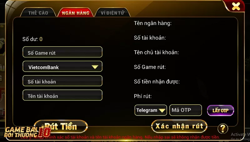 Cổng game bài hỗ trợ người chơi rất nhiều ngân hàng nội địa